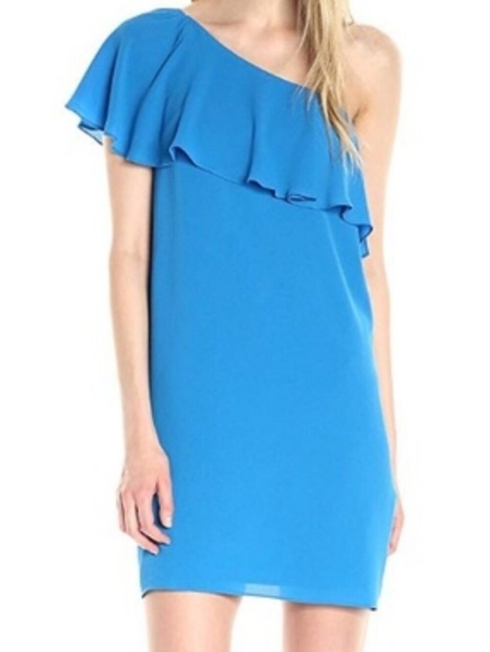 Maggy London Bright Blue One-Shoulder Ruffle Shift Dress